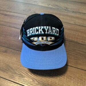 Vintage Logo Athletic Brickyard 400 Diamond Cut SnapBack Hat OSFM Black and Blue
